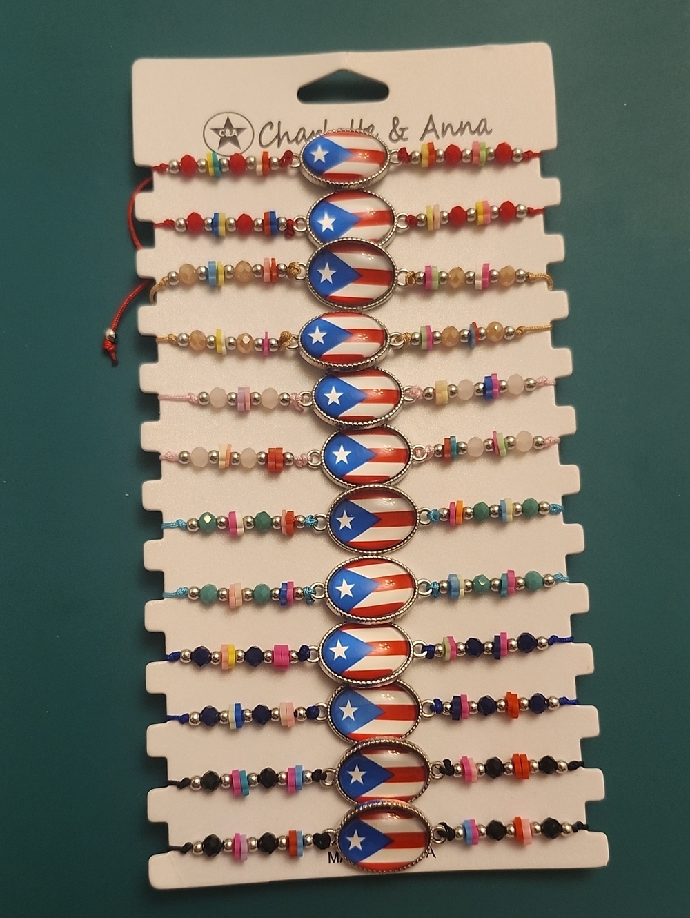 Puerto Rico Flag Beaded Bracelet - Multicolor